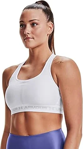 Under Armour Women's Crossback Mid Impact Sports Bra, 100 WHITE, MD