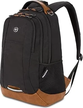 SwissGear Cecil Laptop Backpack, Fits Most 16-Inch Laptops, Three-Compartment Design, Airflow Back Panel, Black, 27.3L, 18-Inch