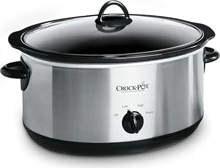 Crock-Pot 7-Quart Manual Slow Cooker, Family Size Serves 8+ People & Fits 6-lb Roast, Removable Stoneware with Warming Setting, Dishwasher Safe for Easy Cleanup, Stainless Steel