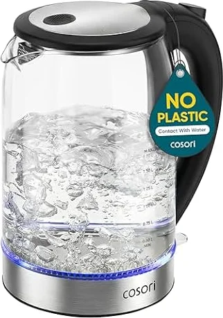 Cosori Electric Kettle, No Plastic Contact with Water, 1.7L, Black | Wide Opening, Easy to Clean, Auto Shut-Off, Boil-Dry Protection, Tea Kettle, Hot Water Boiler, Borosilicate Glass, 1500W