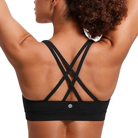 CRZ YOGA Naked Feeling Strappy Sports Bras Black Medium