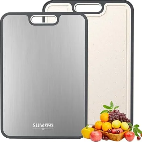 SUMZZZ Titanium Cutting Board, Food Grade Titanium/PP Dual-Sided Surface, Separate Prep Surfaces for Raw & Cooked Food, Odor Resistant, Easy to Clean