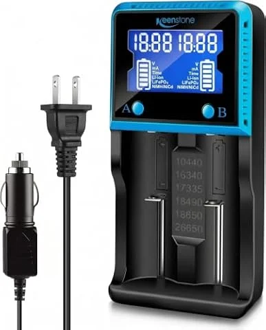 Keenstone 18650 Battery Charger, Smart Universal Charger LCD Display for Rechargeable Batteries Ni-MH Ni-Cd AA AAA Li-ion LiFePO4 IMR 10440 14500 16340 RCR123A 26650