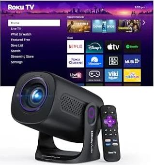 HAPPRUN Roku TV Smart Mini Projector with WiFi and Bluetooth for Portable