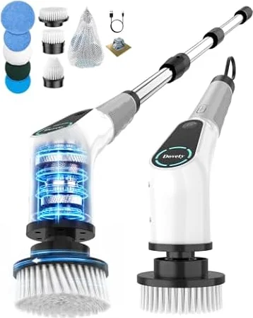 Dovety Electric Spin Scrubber, Extendable Handle, 8 Brush Heads-WH