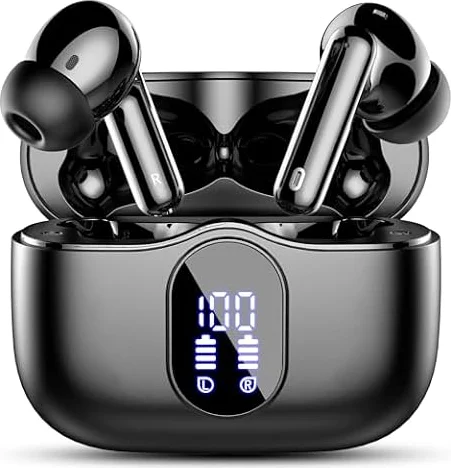Wireless Earbuds, Bluetooth 5.4 Headphones Bass Stereo/Clear Calls, Black