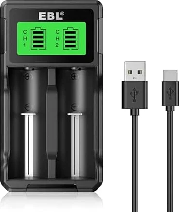 EBL Universal 18650 Battery Charger for 3.7V Lithium ion Rechargeable Batteries 26650 22650 18650 18490 18350 17670 17500 16340 (RCR123) 14500 and 1.2V Ni-MH Ni-CD Rechargeable C AA AAA Batteries