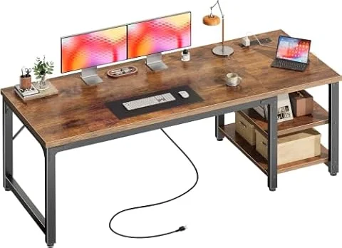 Huuger 63'' x 23.6'' Computer Desk with Power Outlets, 0.95'' Thick Desktop