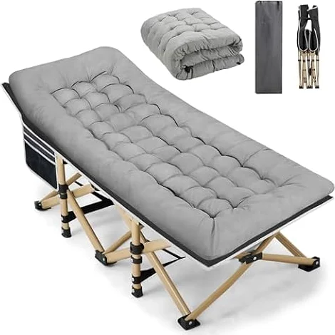 Fragess Portable Camping Cot, 600LBS Max Load, Extra Wide with Thick Mattress, Folding Cot for Outdoor Camping/Office, Home Nap (Grey)