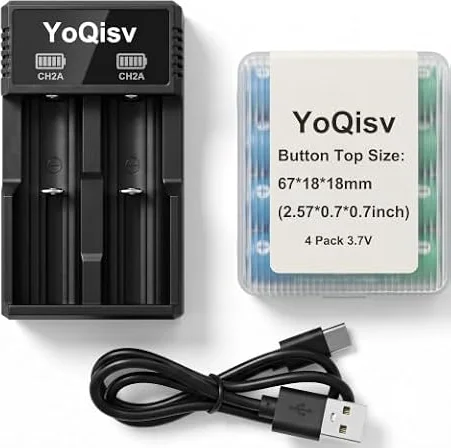 YoQisv 18650 Battery Charger, Universal 2-Bay Smart Charger for 18650 Rechargeable Batteries, USB Powered with Charging Indicator, for Flashlight, Headlamp,RC Toys.