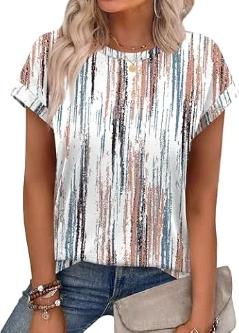 Alaroo Women's Summer Tops 2026 Short Sleeve Shirts Trendy Bussiness Outfits Print 11 M