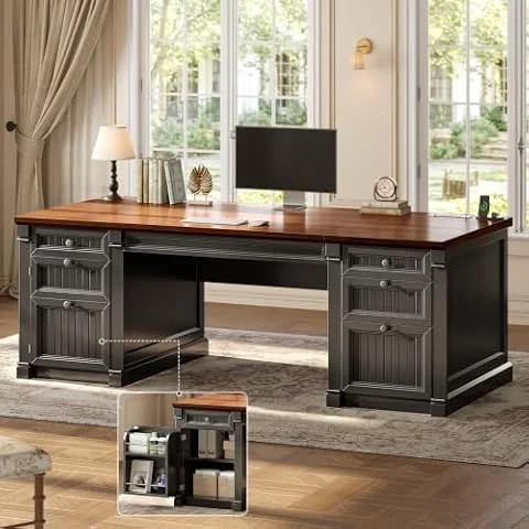 SEDETA 67" Office Executive Desk with 4 Drawers, Storage Cabinet & Outlet