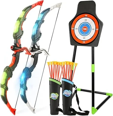 Bow and Arrow Set for Kids, 2-Pack LED Light Up Archery Set for Boys Girls