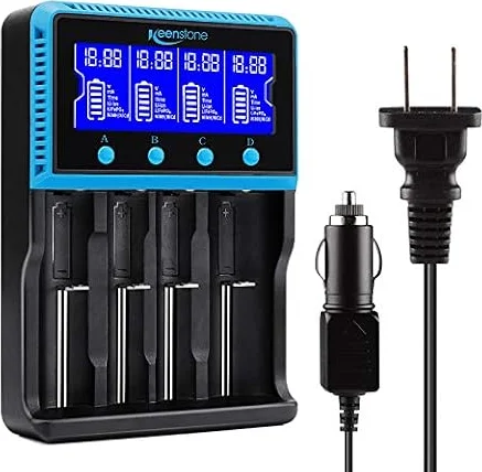 Keenstone 18650 Battery Charger, Smart Universal Charger LCD Display for Rechargeable Batteries Ni-MH Ni-Cd AA AAA Li-ion LiFePO4 IMR 10440 14500 16340 RCR123A 26650