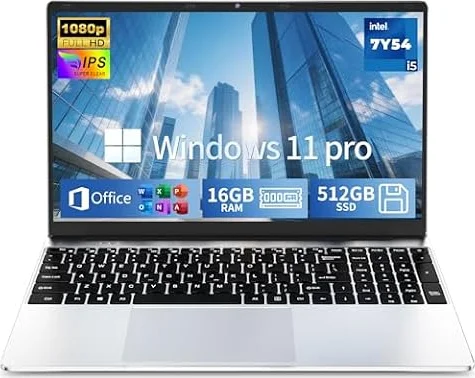 2026 Flagship 15.6" Business Laptop Computer, 16GB RAM 512GB SSD, Core i5-7Y54(Up to 3.2GHz), Windows 11 Pro, Office 365, Fan Cooling, 2-Year Warranty, Portable Traditional Lap Top for Students & Work