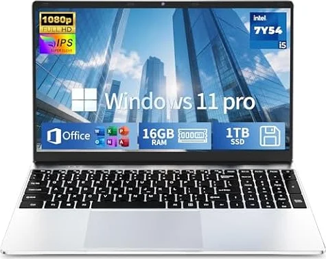 2026 Flagship 15.6" Business Laptop Computer, 16GB RAM 1TB SSD, Core i5-7Y54(Up to 3.2GHz), Windows 11 Pro, Office 365, Fan Cooling, 2-Year Warranty, Portable Traditional Lap Top for Students & Work