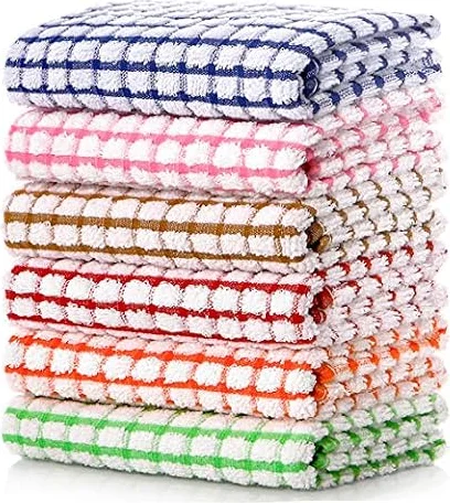 LAZI Kitchen Dish Towels, 16 Inch x 25 Inch Bulk Cotton Kitchen Towels, 6 Pack Dish Cloths for Dish Rags for Drying Dishes Clothes and Dish Towels